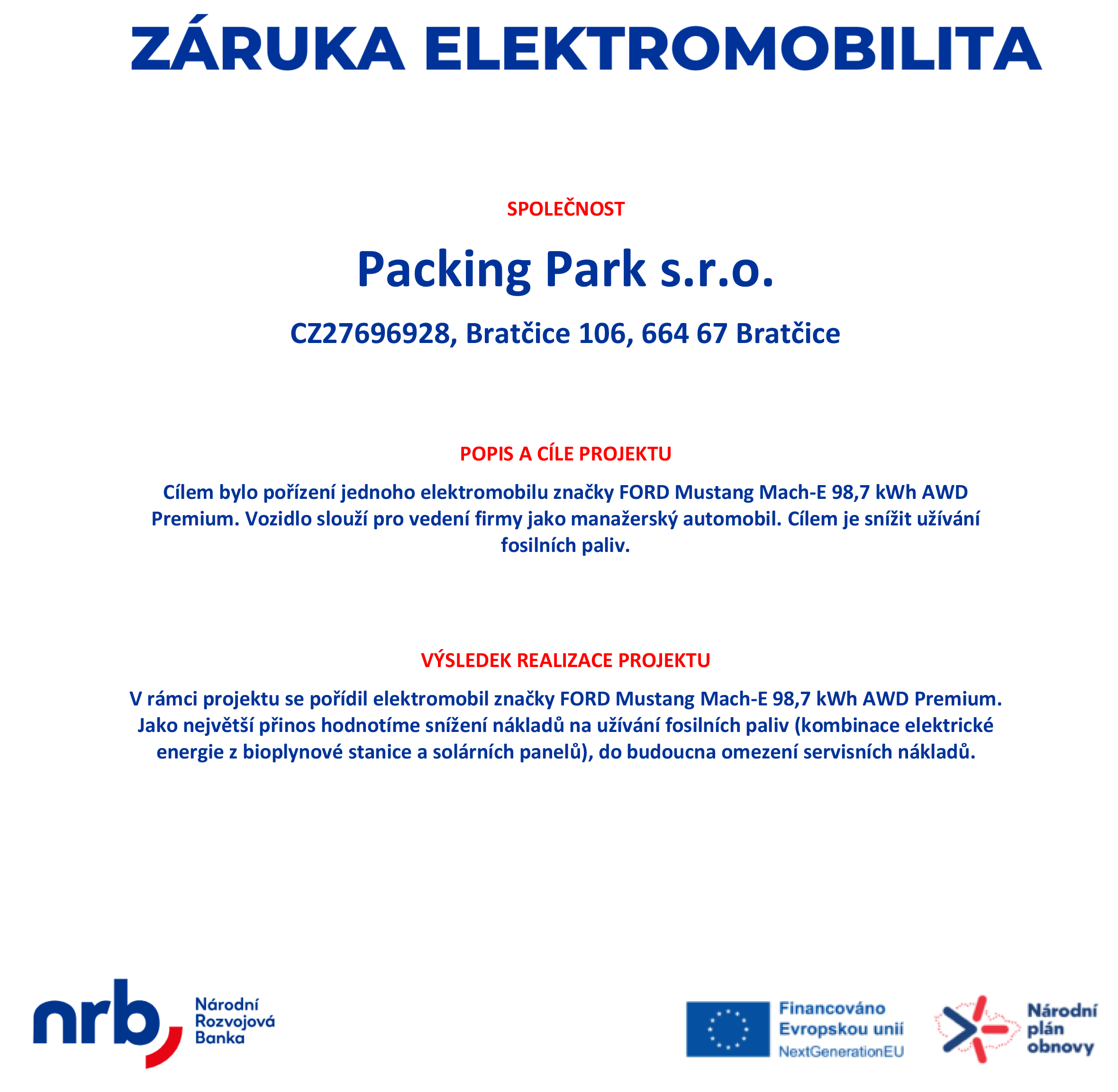 EU - Elektromobilita Packing Park s.r.o.